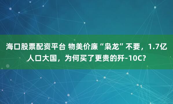海口股票配资平台 物美价廉“枭龙”不要，1.7亿人口大国，为何买了更贵的歼-10C？